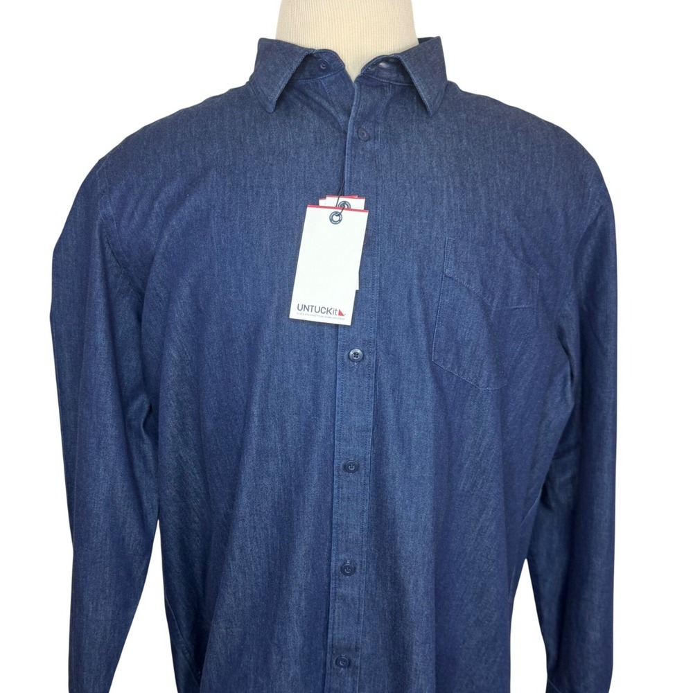NWT UNTUCKit Cinzano WF Men's Shirt XXL Blue Indigo Wrinkle Free Long Sleeve NEW